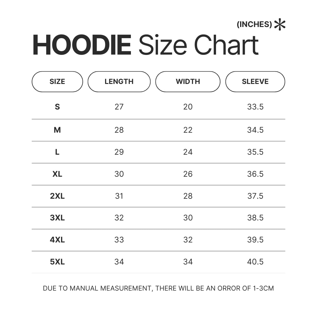 Hoodie Size Chart - Frieren UK Shop