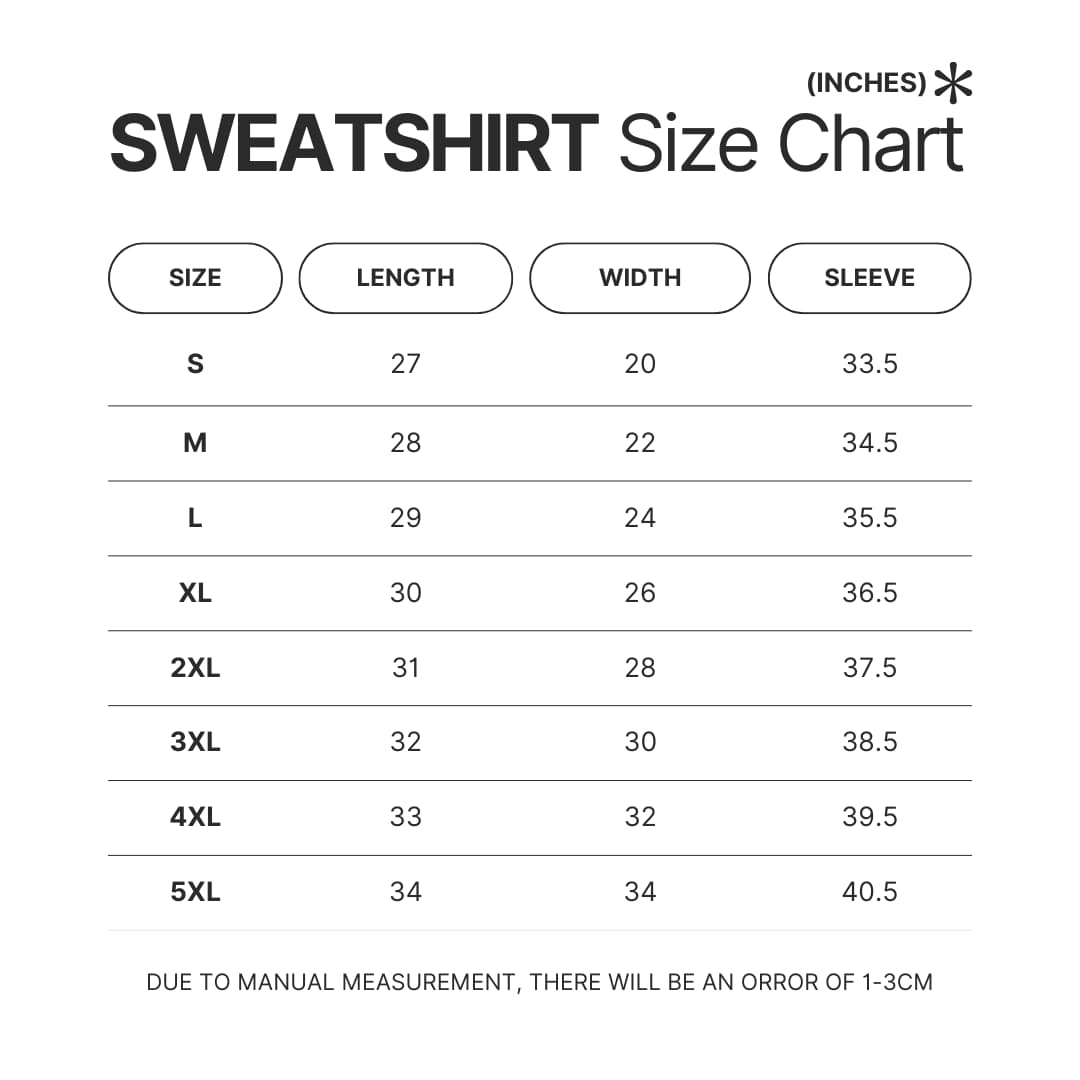 Sweatshirt Size Chart - Frieren UK Shop