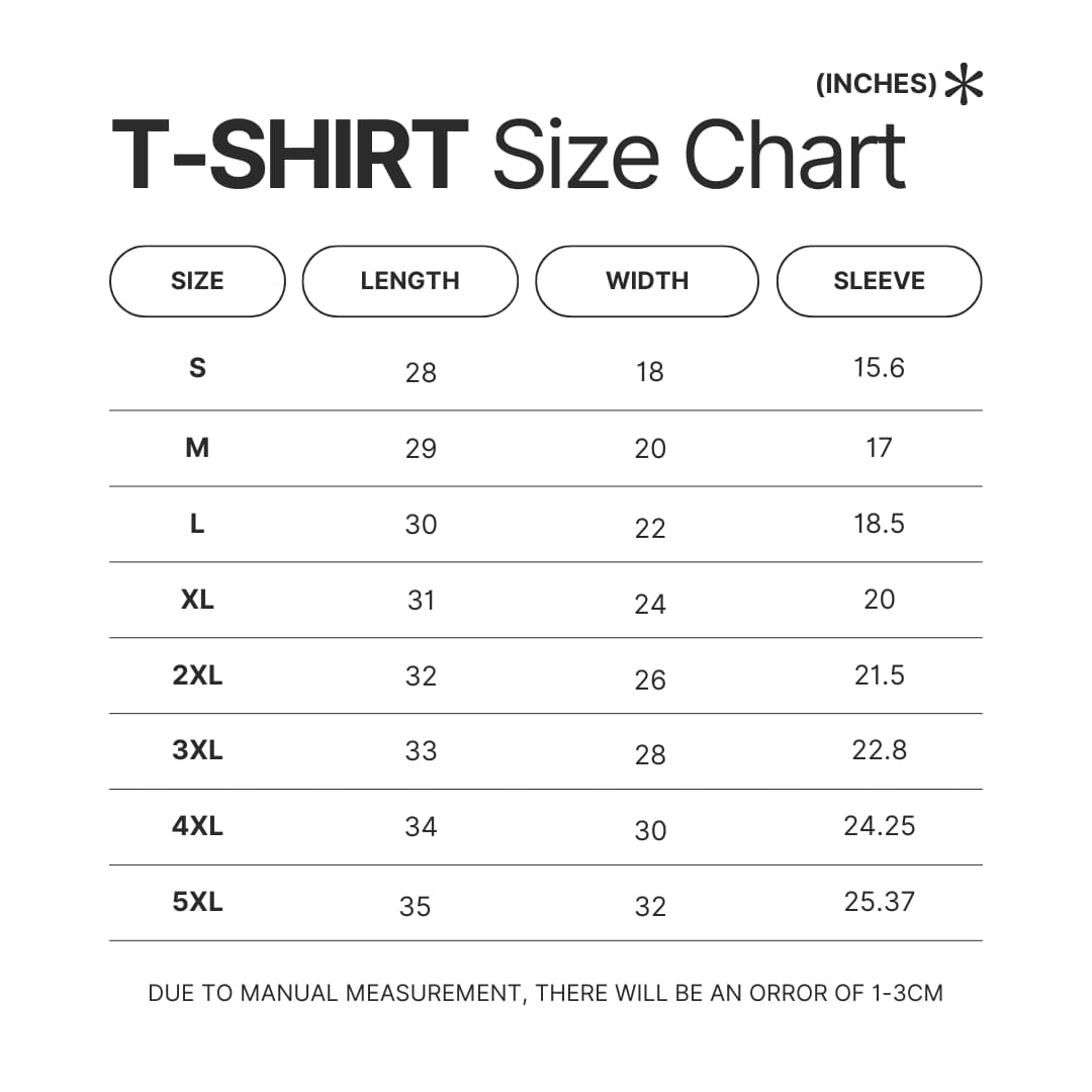 T shirt Size Chart - Frieren UK Shop