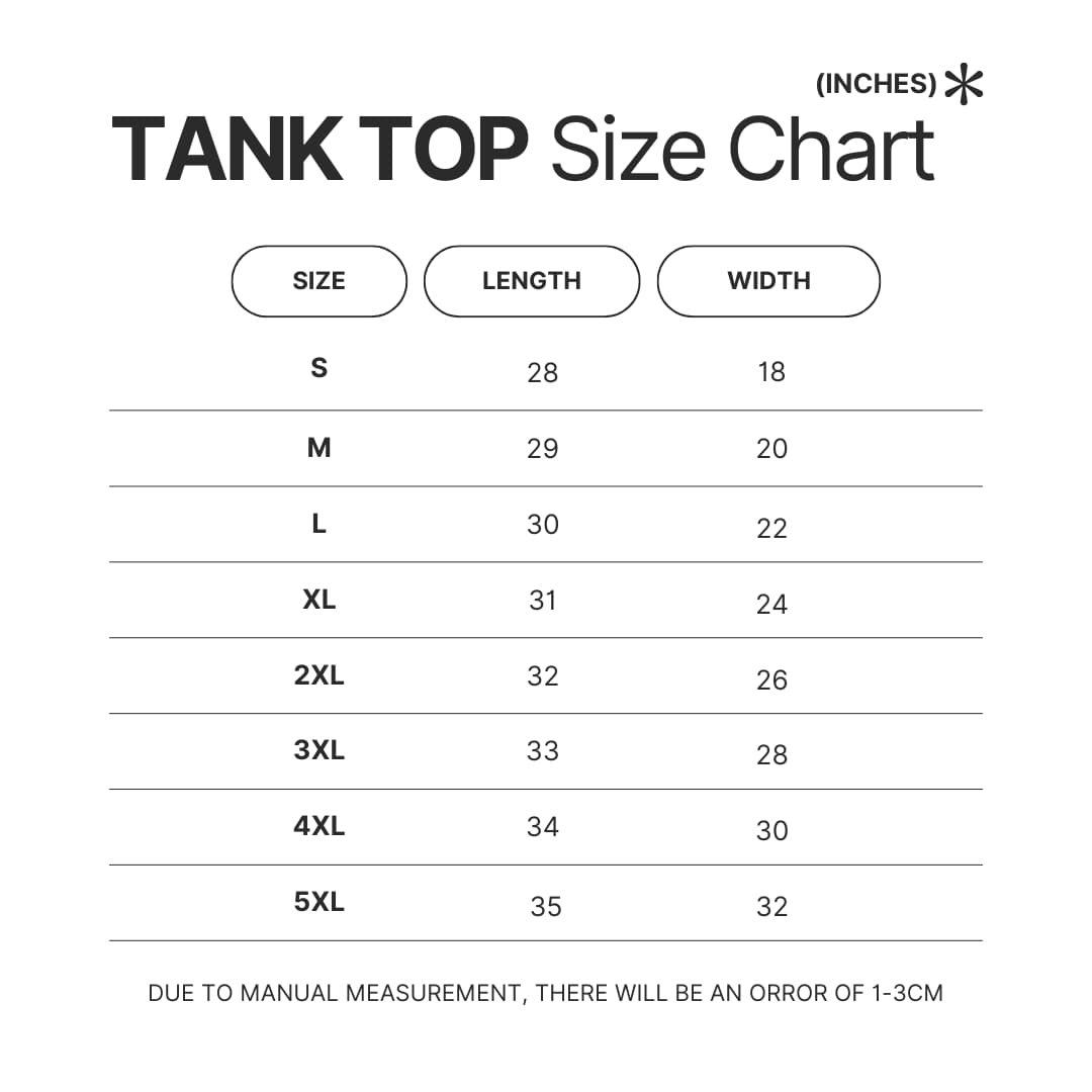 Tank Top Size Chart - Frieren UK Shop