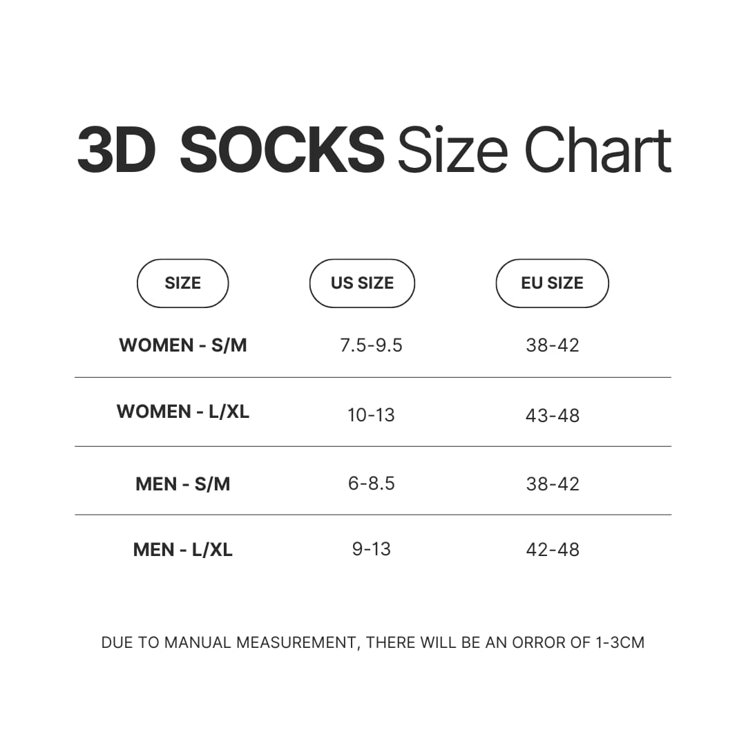3D Socks Size Chart - Frieren UK Shop